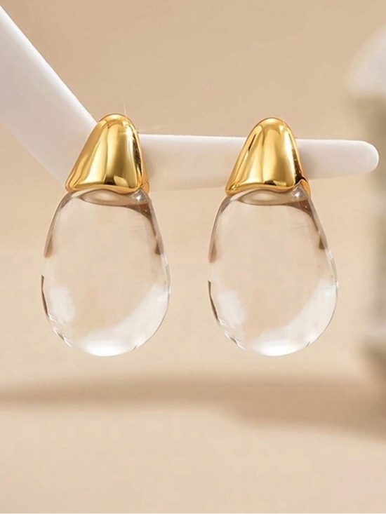 Anthropologie Jewelry - Clear Teardrop Earrings with Gold Tops